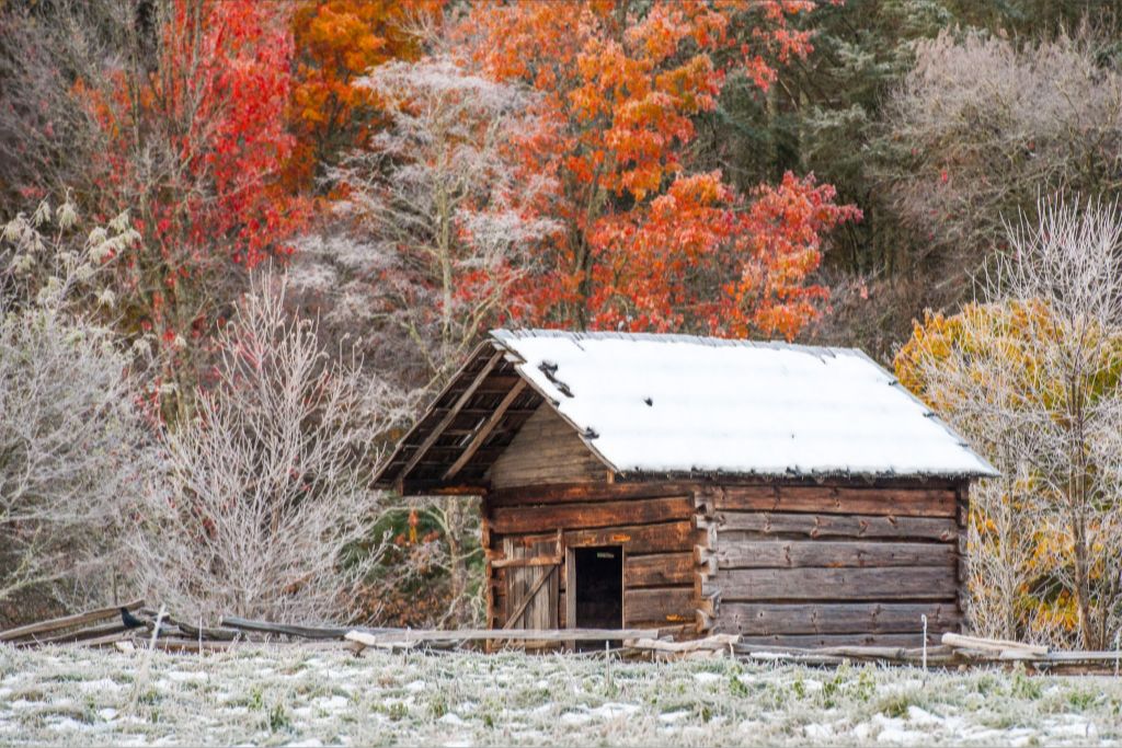 Corn Crib with Snow, Cades Cove