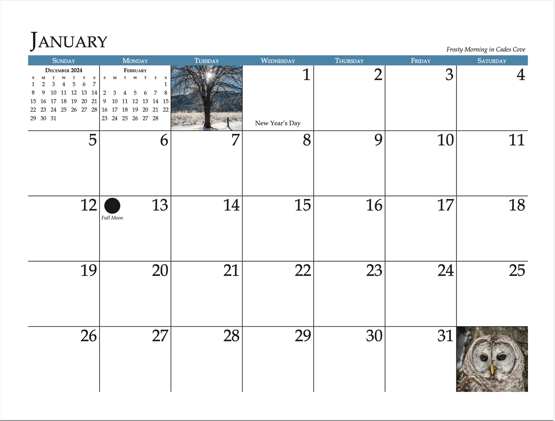 2025 Smoky Mountains Scenic Calendar Smoky Mountain Gifts Cades
